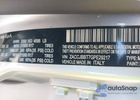 2016 Jeep Renegade Latitude из США, поврежденный, VIN ZACCJBBT7GPE29217